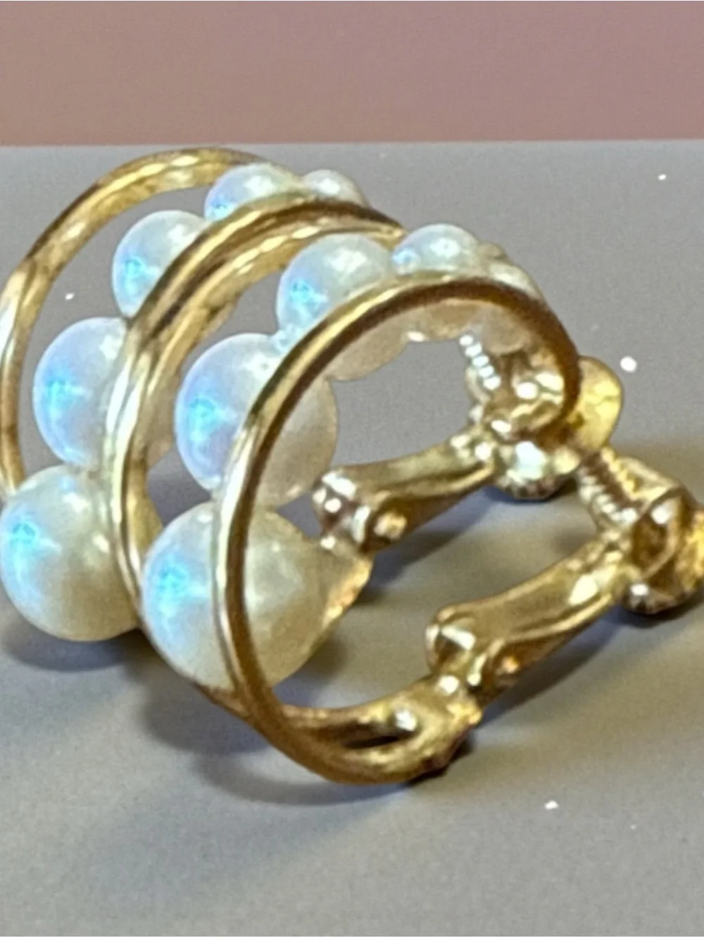 Vintage Signed Napier Gold-Tone Caged Faux Pearl Clip-On / Screw-Back Earrings